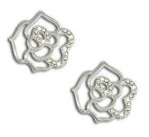 Brinco folheado a prata em forma de flor com strass
